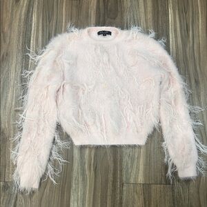 Elegant Feathered Pink Sweater